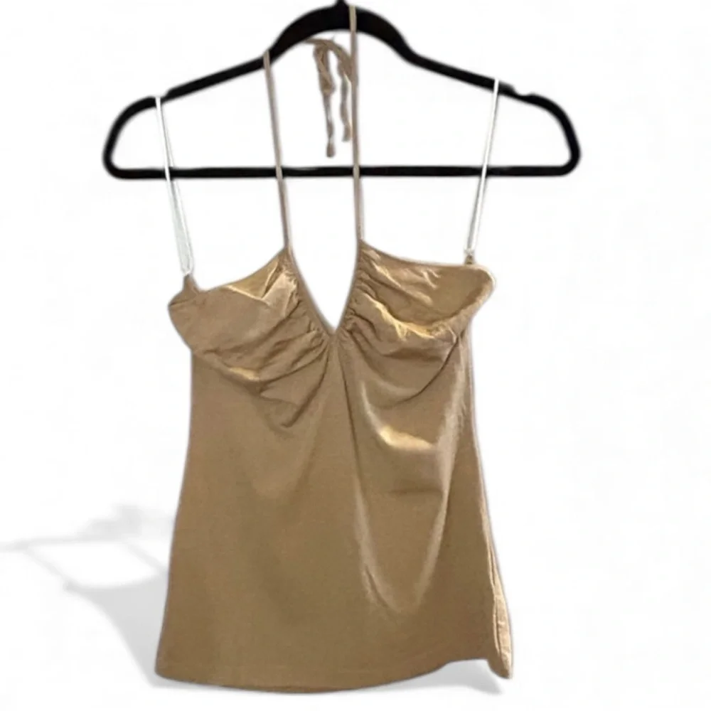 Dolce & Gabbana Limited Release Ribbed Tank Golden Fawn V Neck Halter Tie Top 46 - Picture 3 of 11